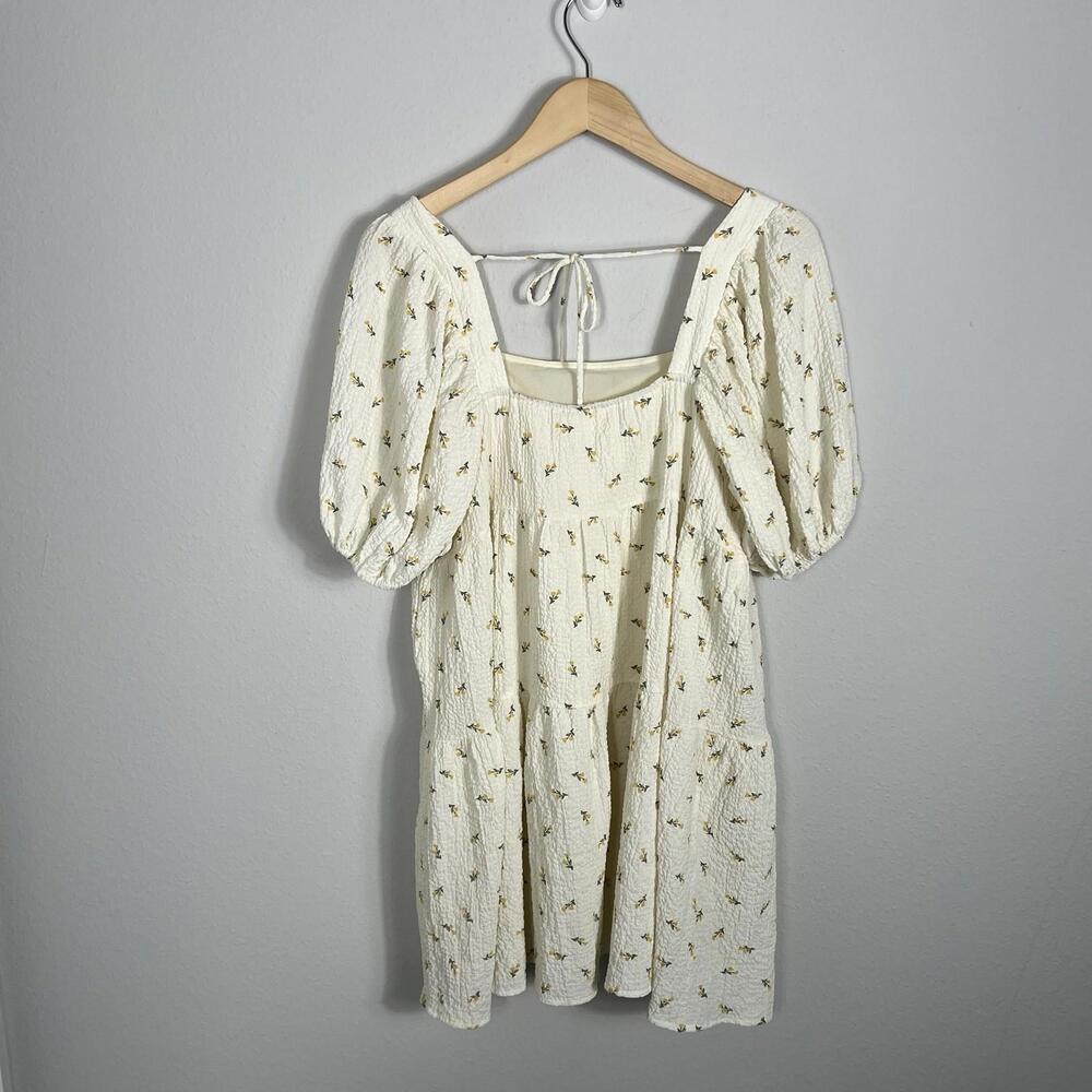 Bohme Tiered Midi Dress Floral Textured Seersucker Cream Fairy Cottage Large - Picture 5 of 7